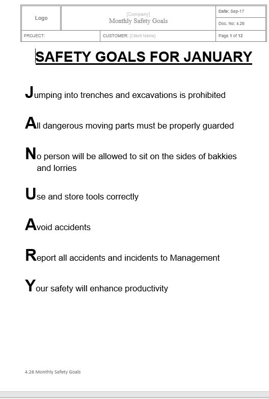 4.26 Monthly Safety Goals