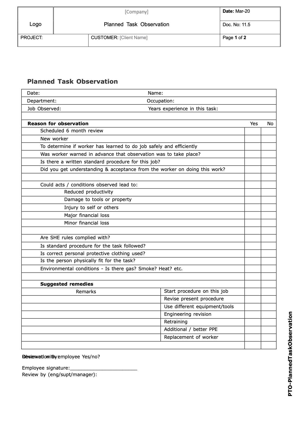 Planned Task Observation